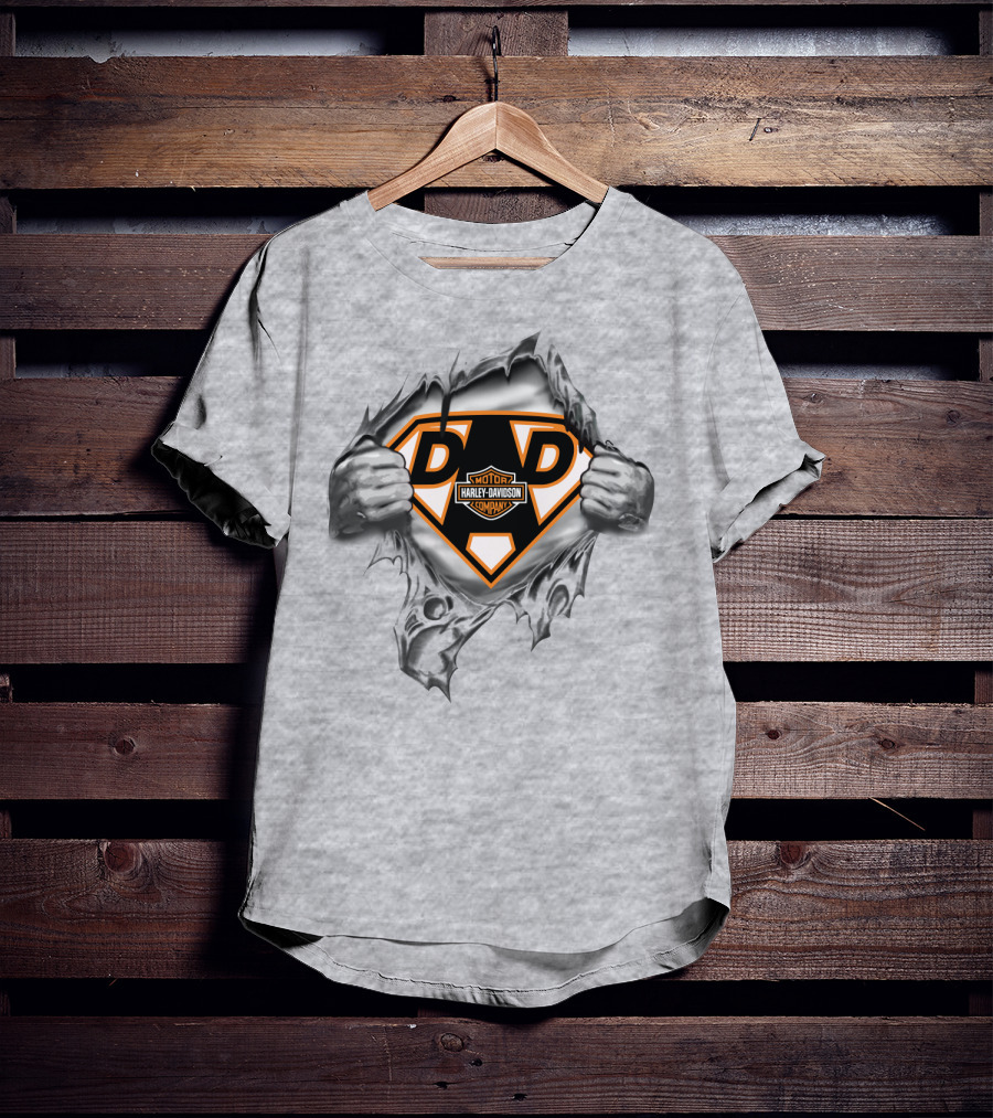 Harley Davidson Dad Superhero Logo Rip T-Shirt