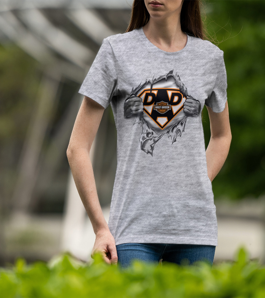 Harley Davidson Dad Superhero Logo Rip T-Shirt