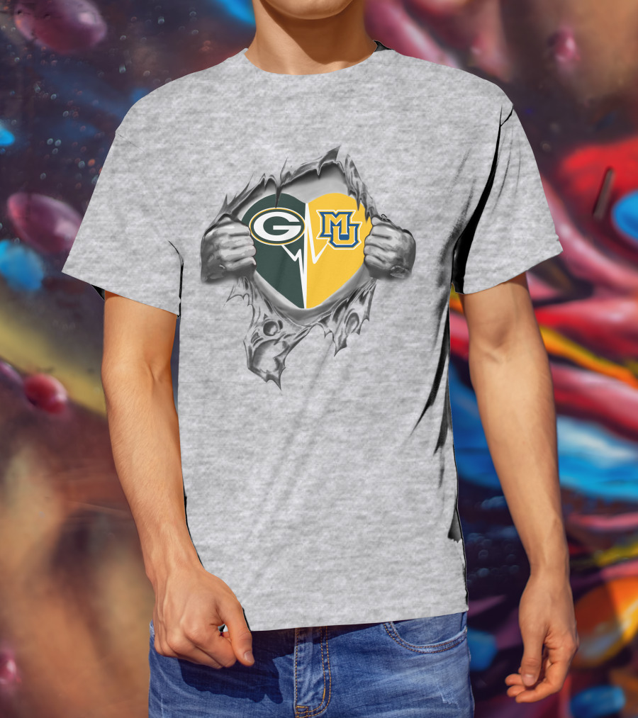 Packers Heart With Marquette Golden Eagles T-Shirt