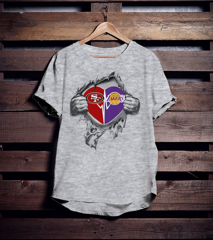 Front 49ers Los Angeles Lakers Heart Design 49ers T-Shirt