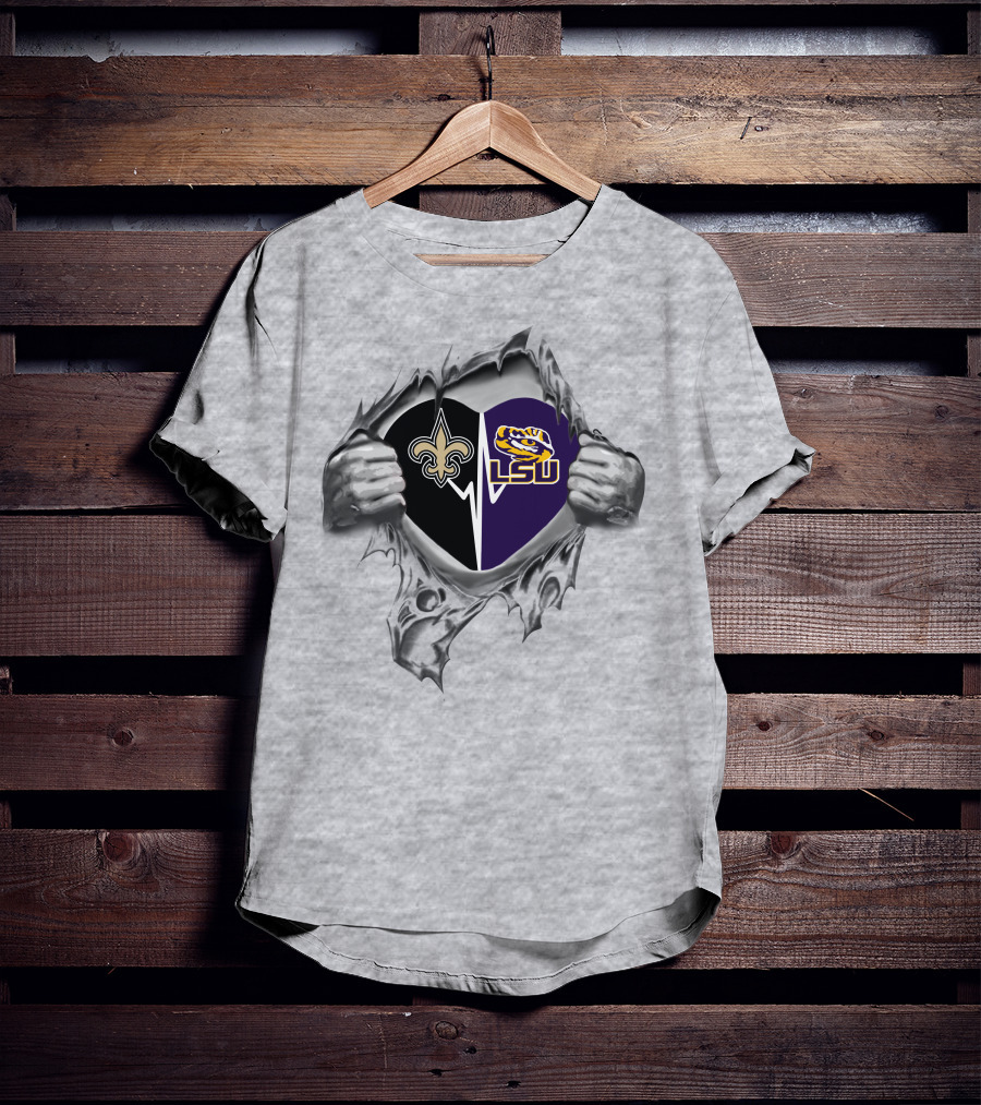 Saints Heart With Lsu Tigers Logo Peeking Through T-Shirt