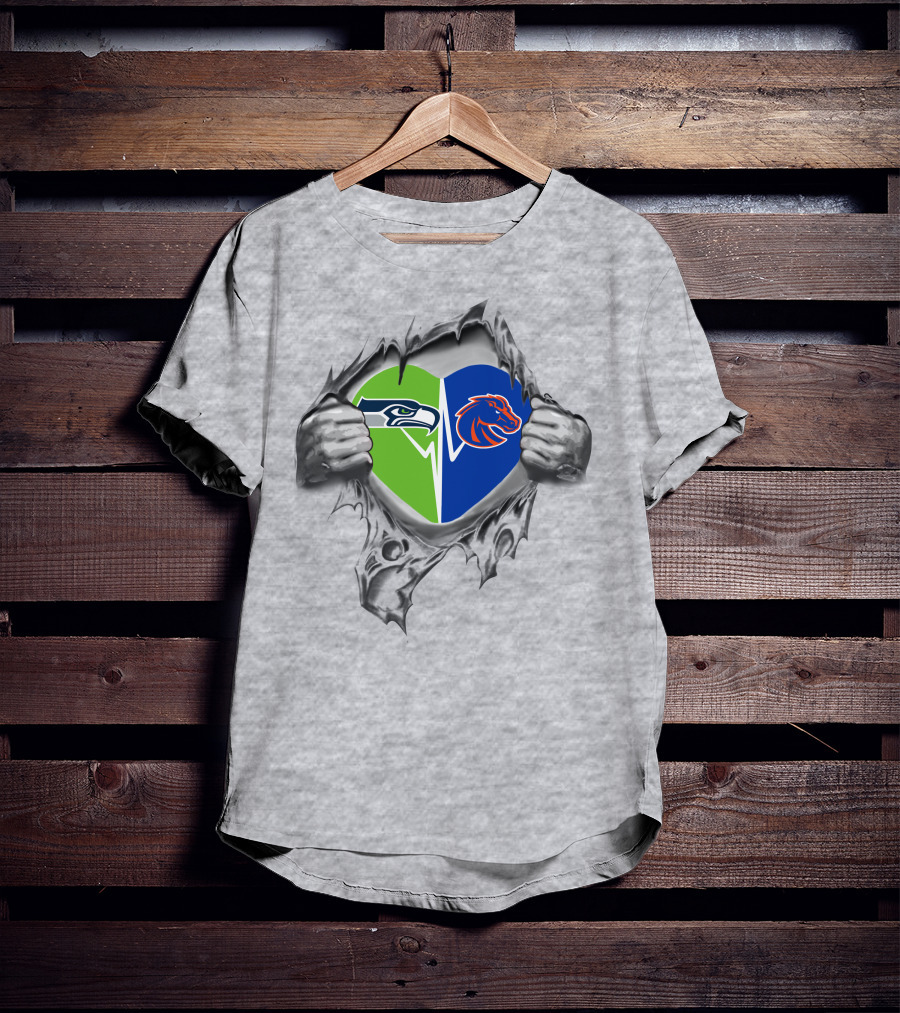 Seahawks Boise State Broncos Heart Design Fan Spirit T-Shirt