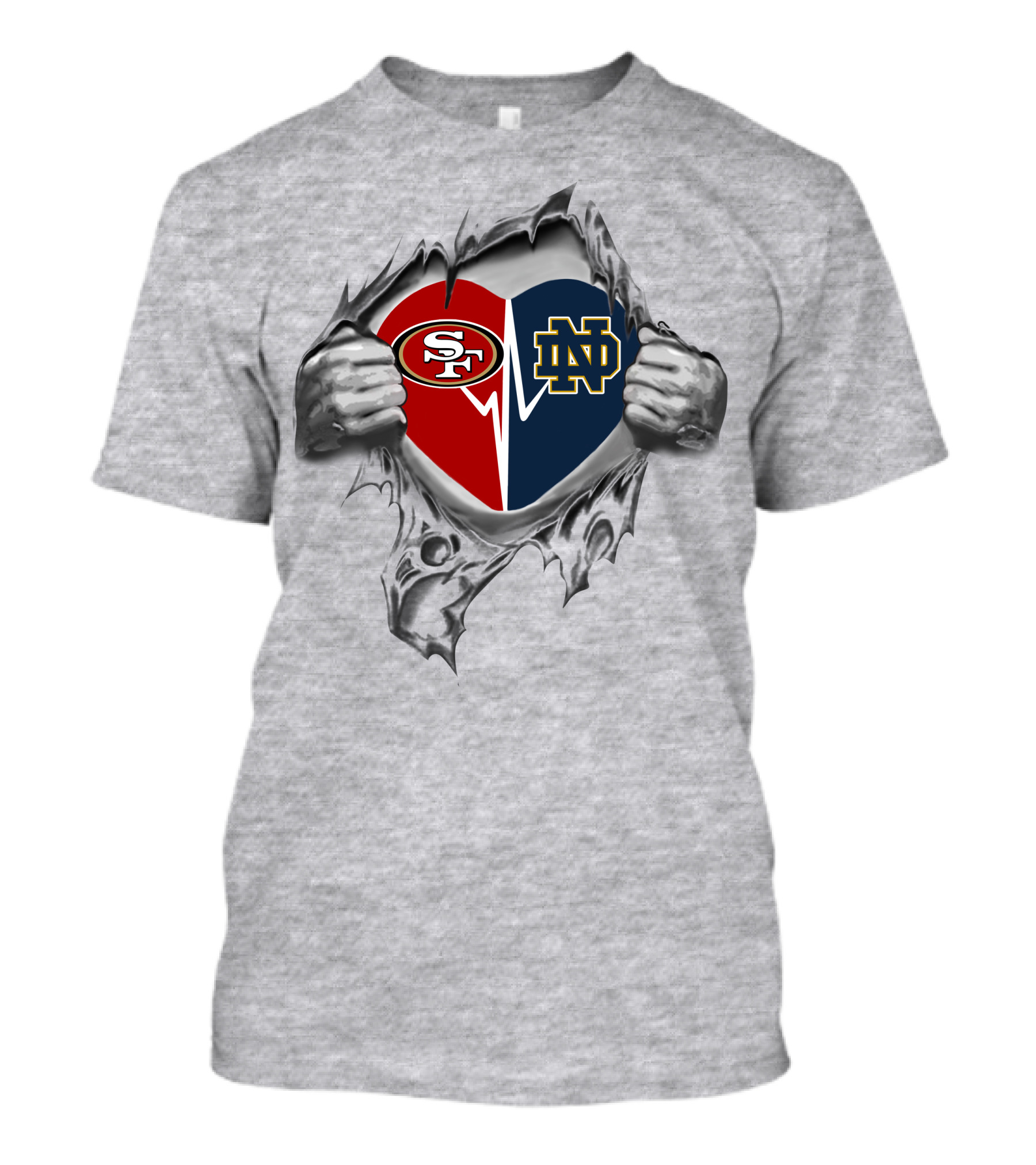 Notre Dame 49ers Heart Logo Fusion Concept T-Shirt