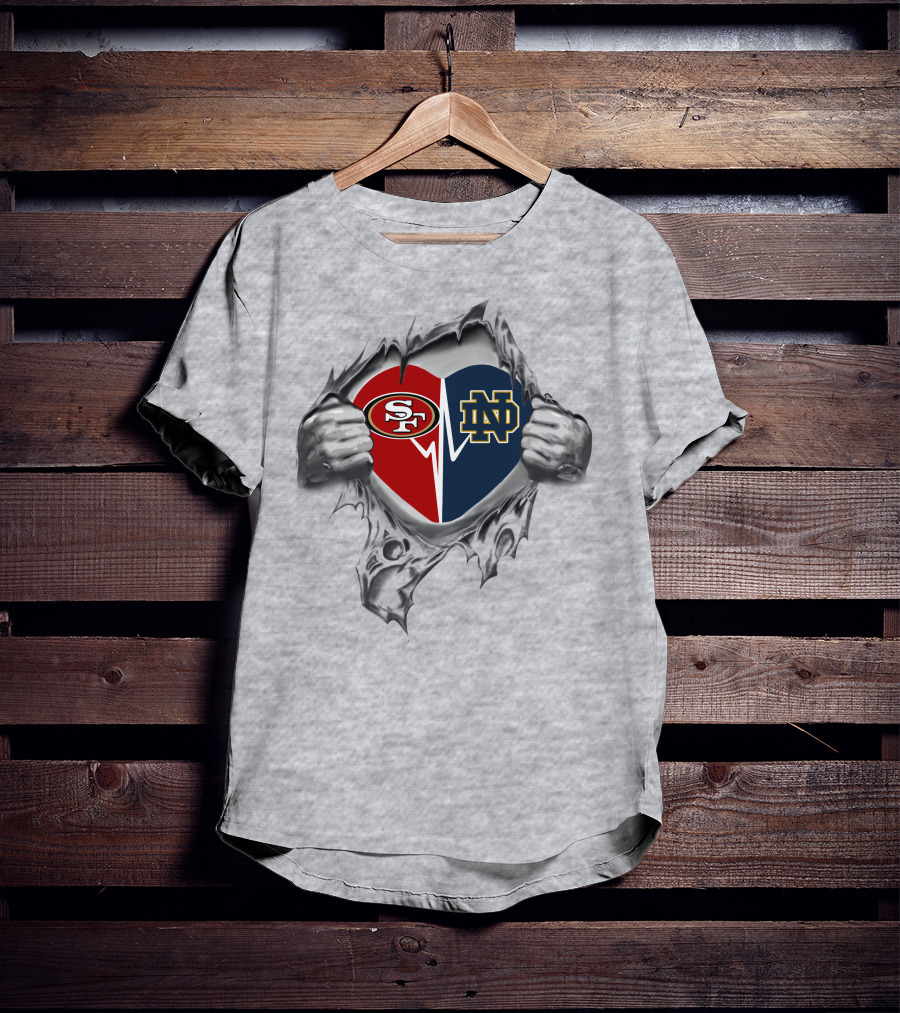 Notre Dame 49ers Heart Logo Fusion Concept T-Shirt