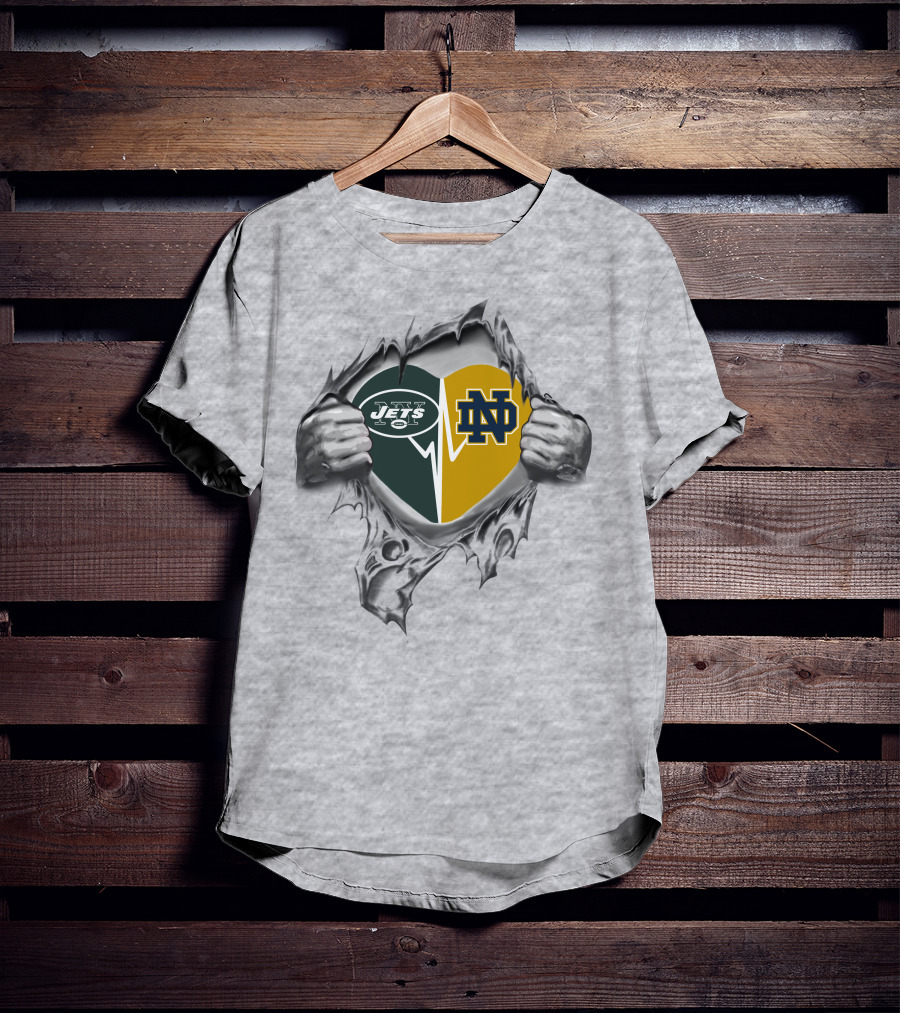 Jets Notre Dame Heart Rip T-Shirt