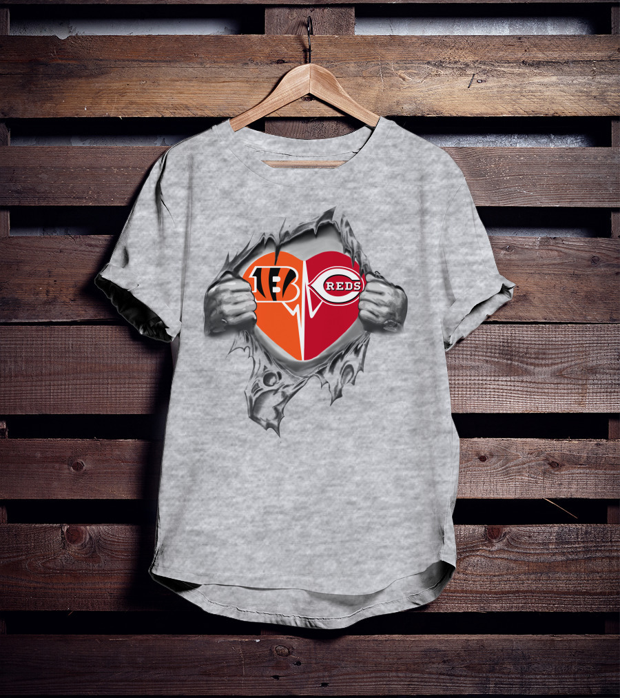 Cincinnati Bengals Reds Logo Heart Combination T-Shirt
