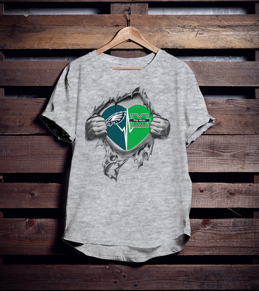 Eagles Marshall Thundering Herd Heart Logo Burst T-Shirt