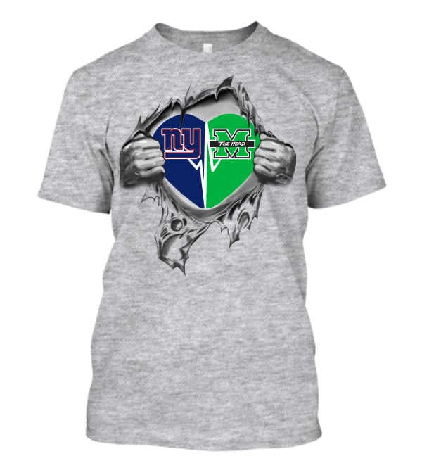 Giants And Marshall Thundering Herd Heart T-Shirt