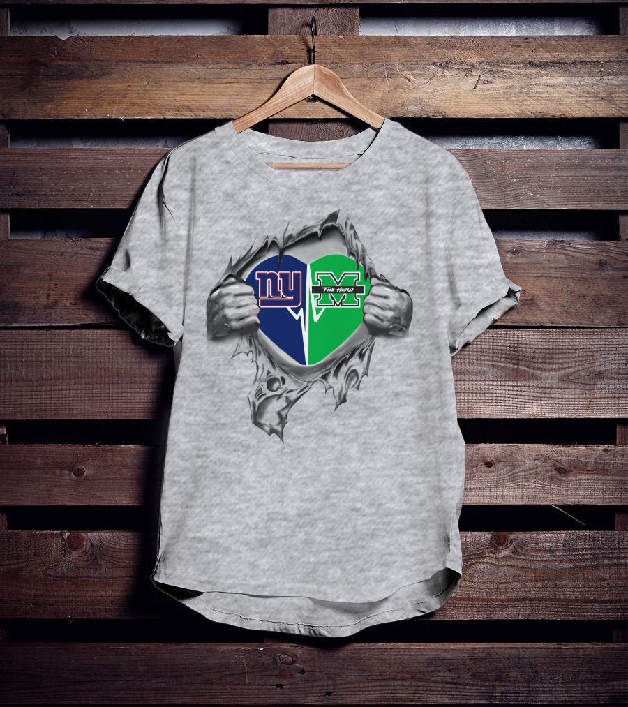 Giants And Marshall Thundering Herd Heart T-Shirt