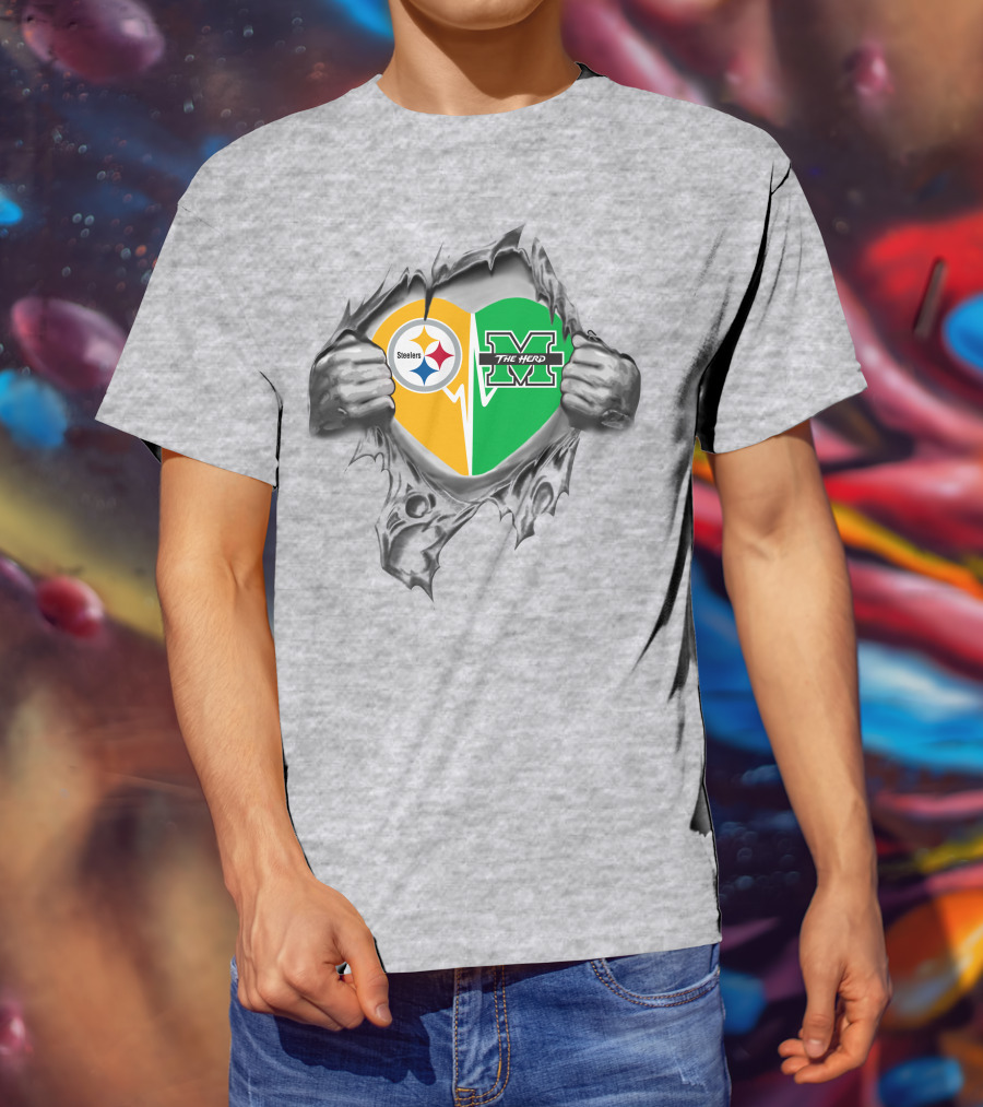 Steelers Marshall Thundering Herd Heart T-Shirt