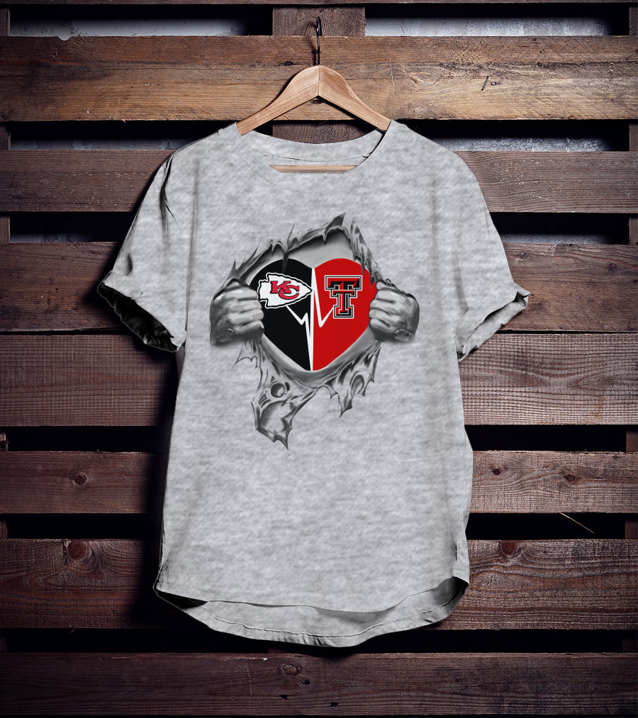 Chiefs Texas Tech Heart With Torn Silver Hand T-Shirt