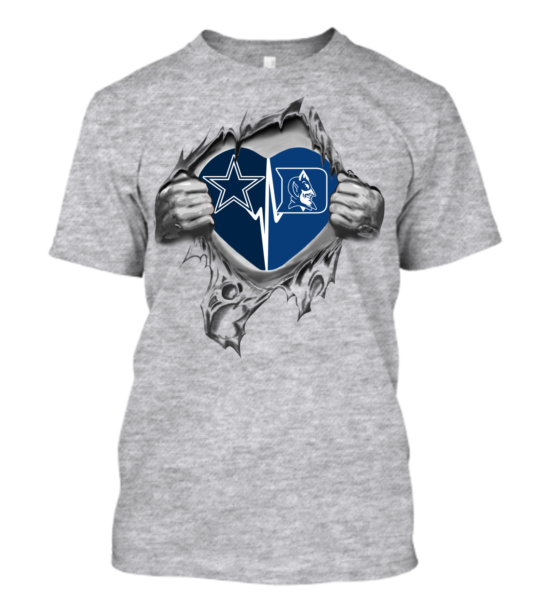 Cowboys Star Duke Blue Devils Heart Torn Fabric T-Shirt