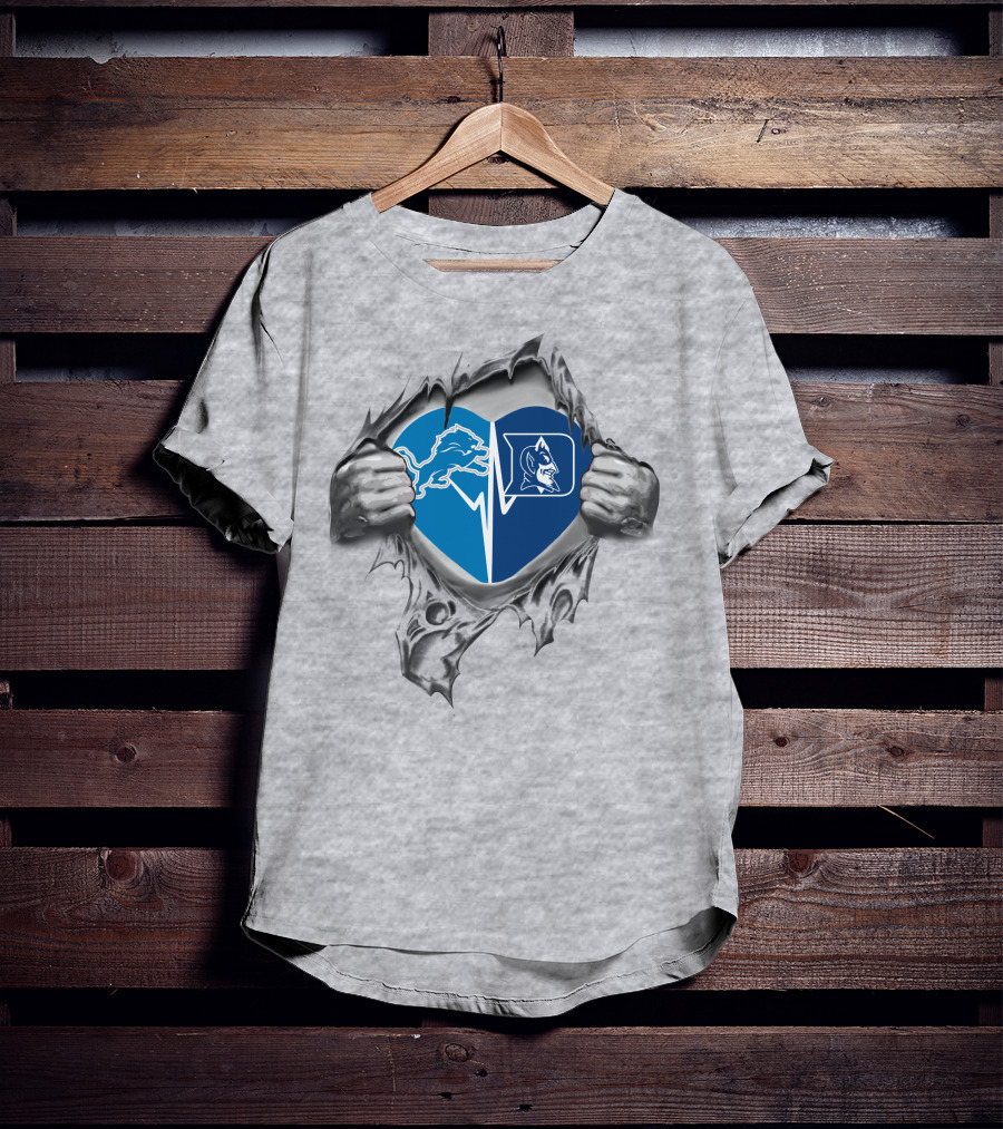Lions Duke Heart Detroit And Duke Blue Devils Fan Pride T-Shirt