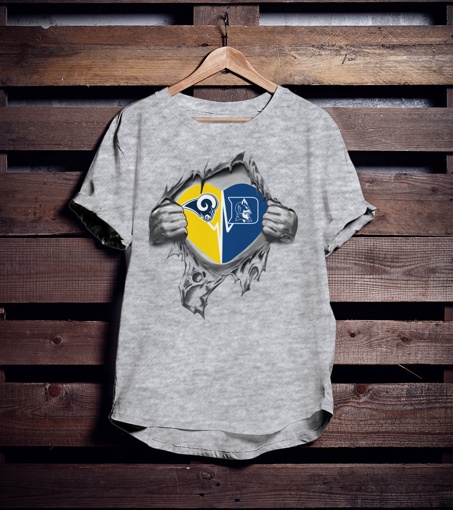Rams And Duke Blue Devils Heart Torn Open Reveal T-Shirt