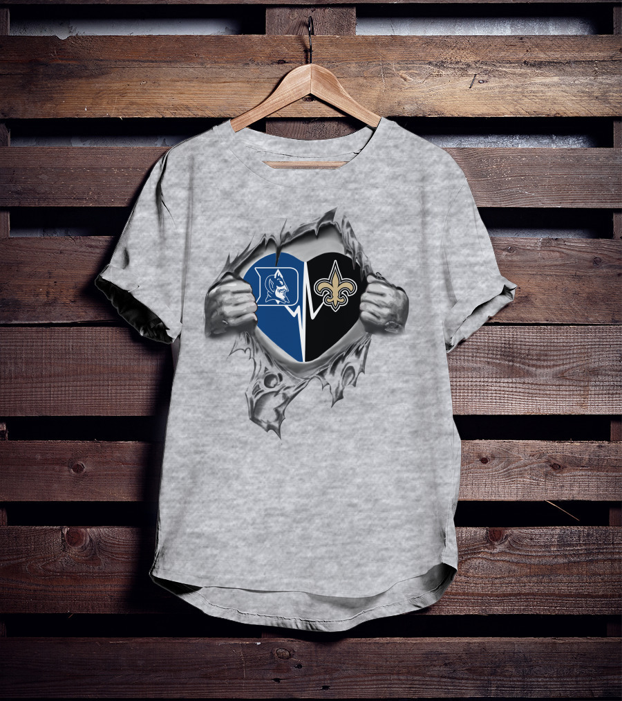 Saints Fleur-De-Lis Duke Blue Devil Heart T-Shirt
