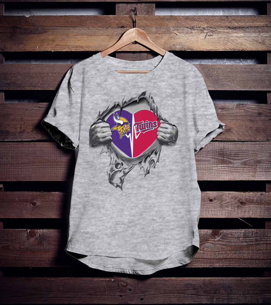 Vikings Twins Heart Split Loyalty Fan Pride T-Shirt