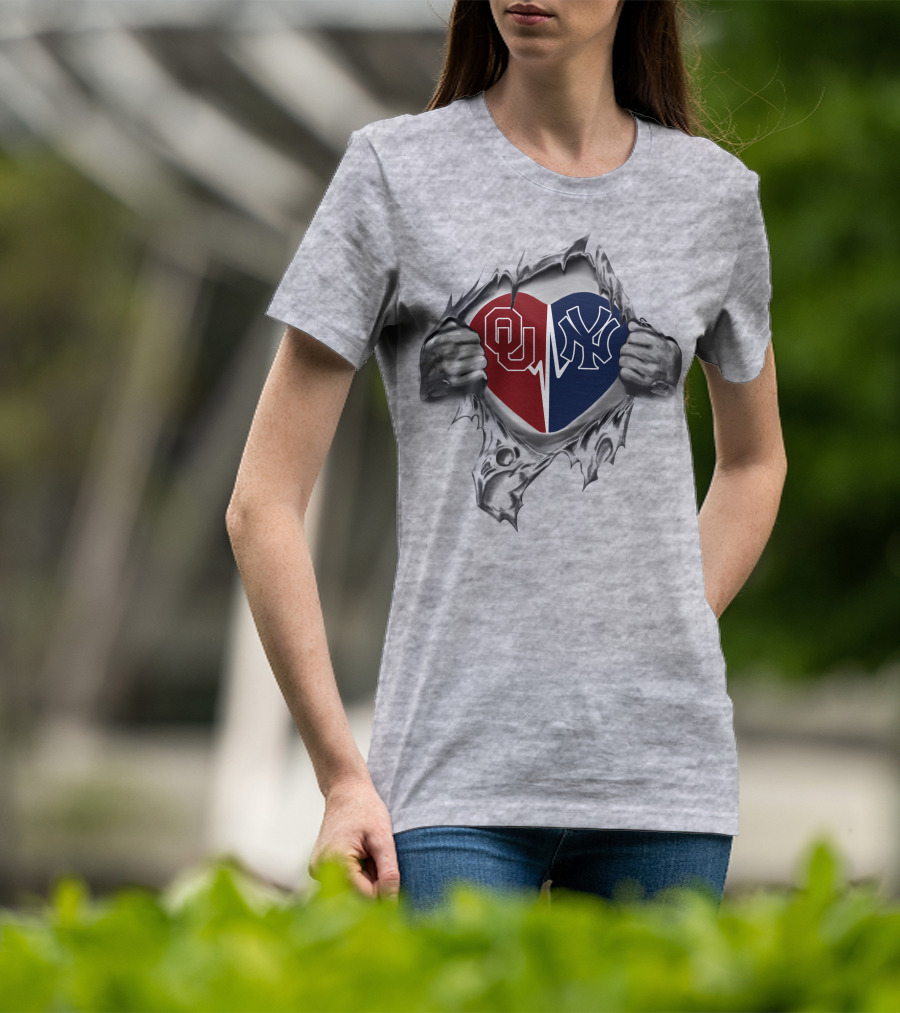 Ou Yankees Heart Split Pride T-Shirt