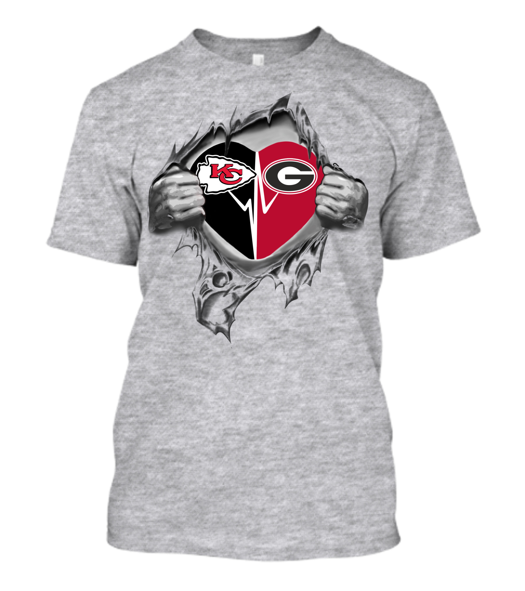 Chiefs Bulldogs Heart Revealed With Kansas City Chiefs Logo And Georgia Bulldogs T-Shirt