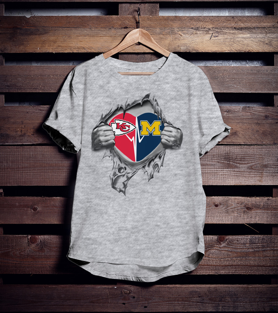 Kansas City Chiefs And Michigan Wolverines Heart In My Heart T-Shirt
