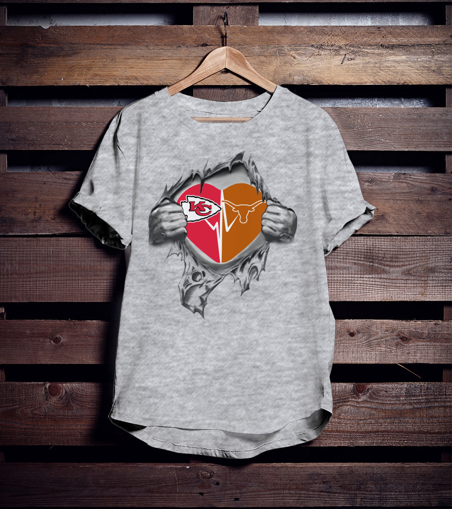 Chiefs Longhorns Heart Logo Football Fan Pride T-Shirt