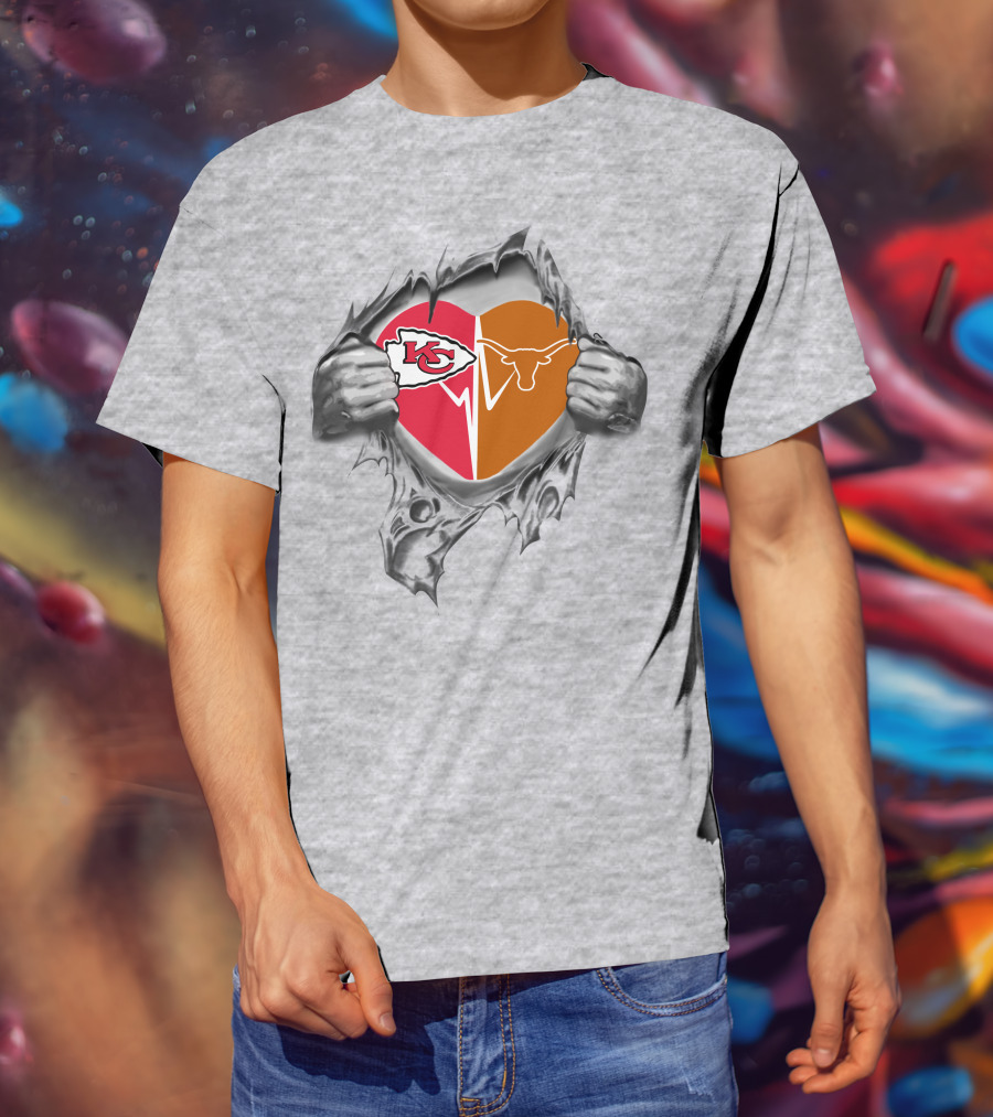 Chiefs Longhorns Heart Logo Football Fan Pride T-Shirt