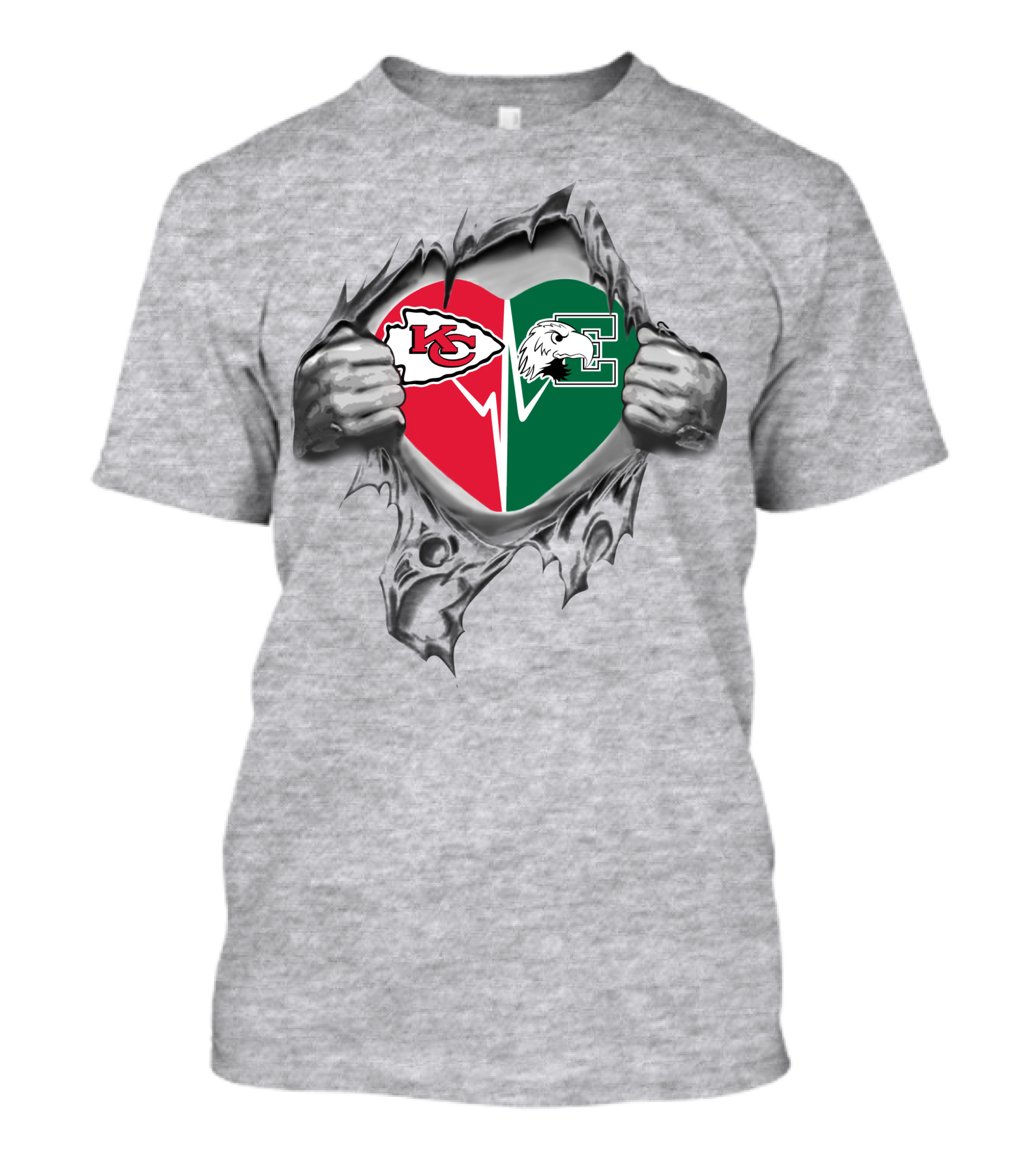Chiefs Eastern Michigan Eagles Heart Symbol Split T-Shirt