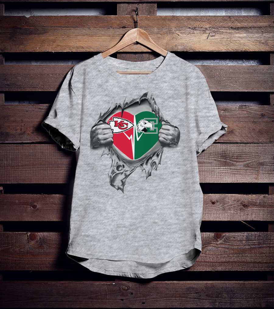 Chiefs Eastern Michigan Eagles Heart Symbol Split T-Shirt