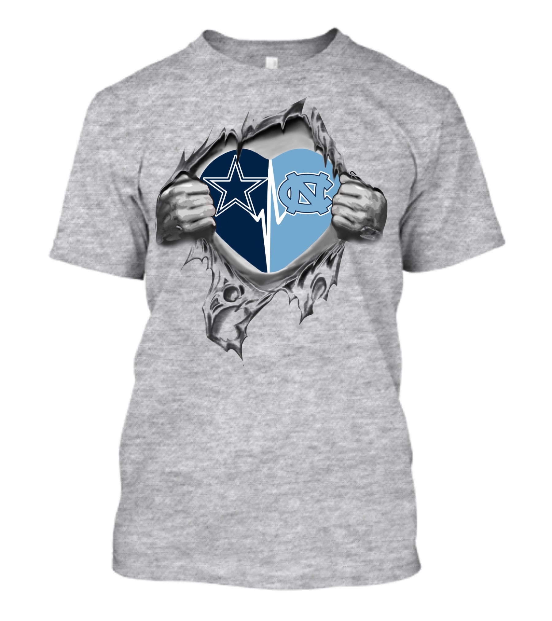 Cowboys Tar Heels Heart In My Chest With Iconic Dallas And Unc Logos T-Shirt
