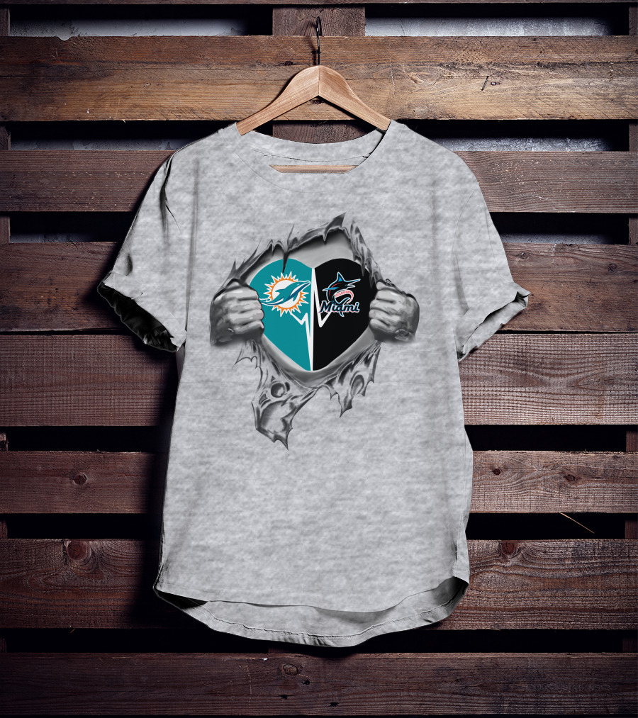 Miami Dolphins Marlins Heart Torn Reveal T-Shirt