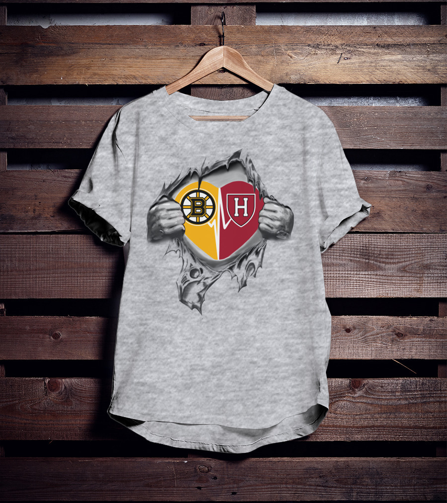 Bruins Harvard Crimson Heart Logo Emblem Fusion T-Shirt