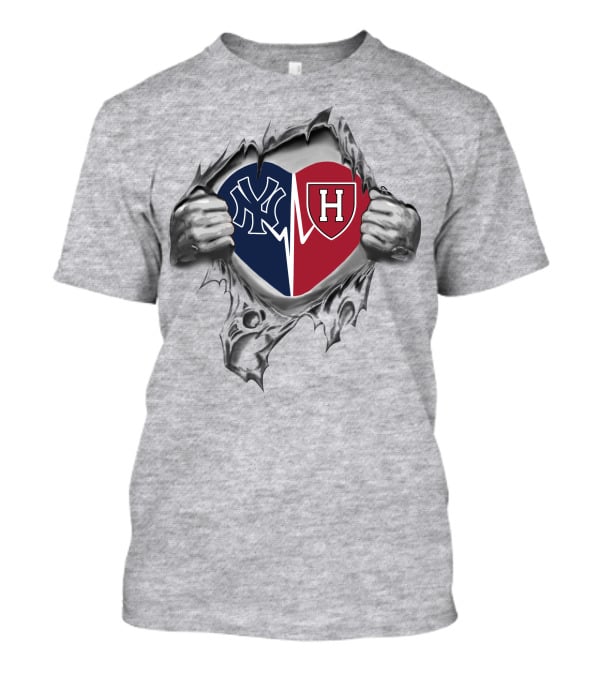 Yankees Harvard Crimson Heart Torn By Hands T-Shirt