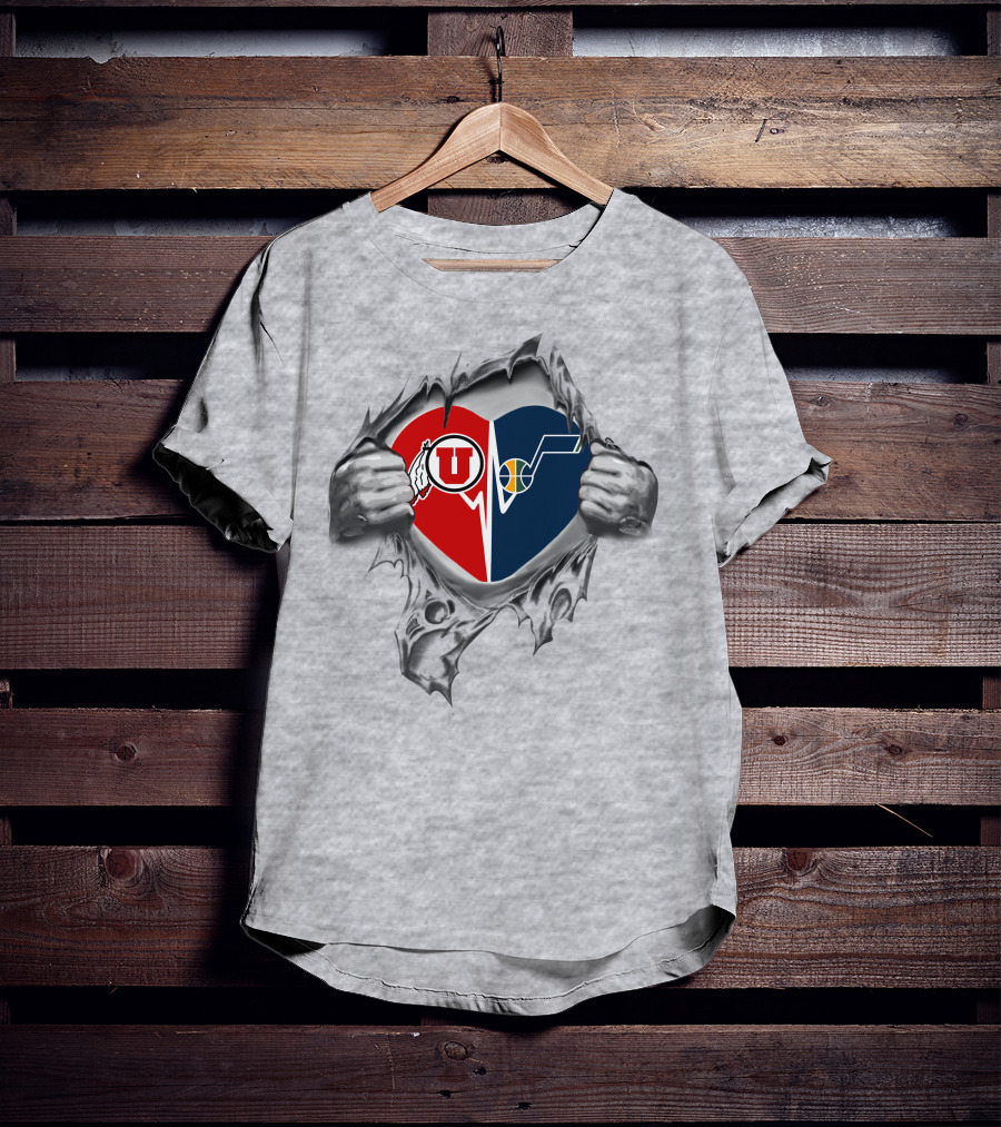 Utes Jazz Heart Ripped Open Tribal Logo Split T-Shirt