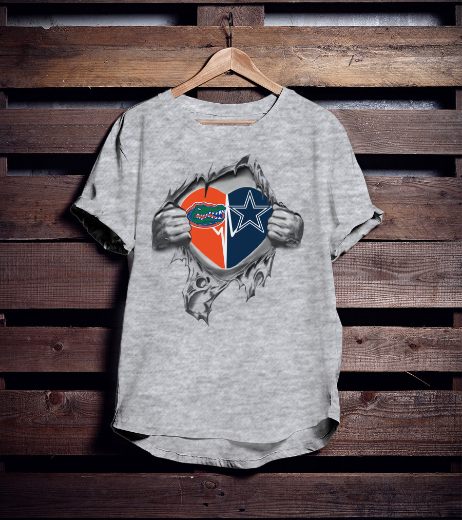 Florida Gators Dallas Cowboys Heart Torn Fabric T-Shirt