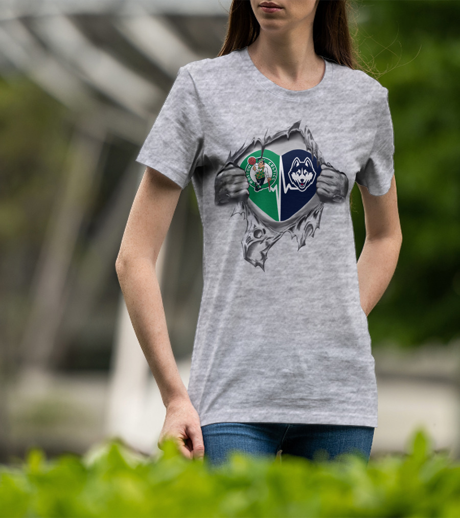 Boston Celtics Uconn Huskies Heartbeat Pride T-Shirt