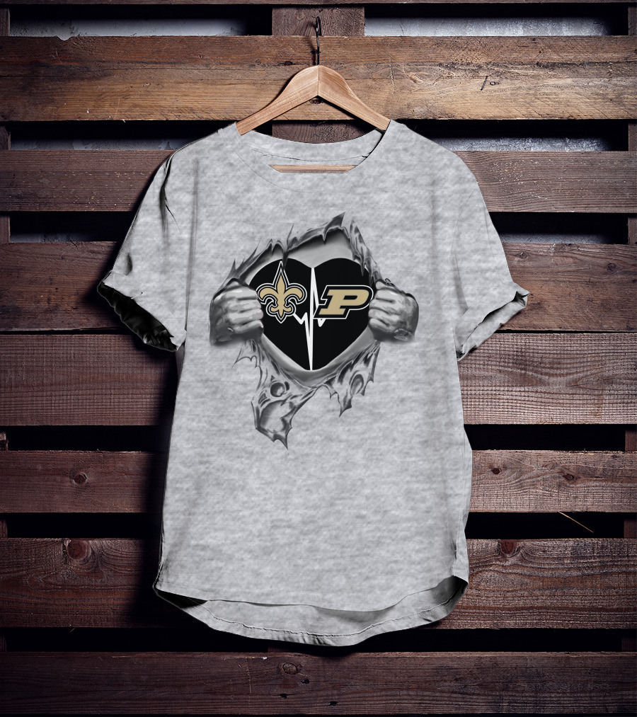 Saints Purdue Heartbeat With Fleur-De-Lis And University T-Shirt