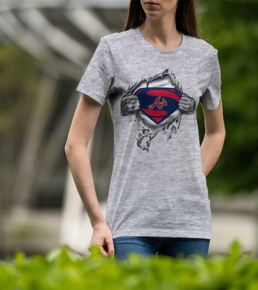 Braves Superman Logo Emblem With Ripped Costume T-Shirt