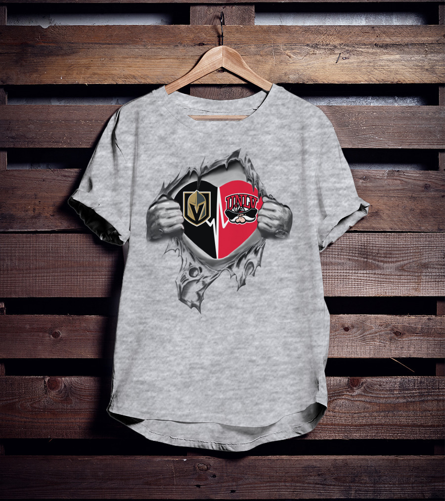 Golden Knights Unlv Heart Design With Logos T-Shirt
