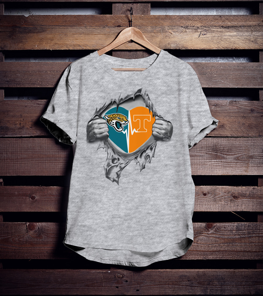 Jaguars Tennessee Volunteers Heart Logo Fusion Peeling T-Shirt