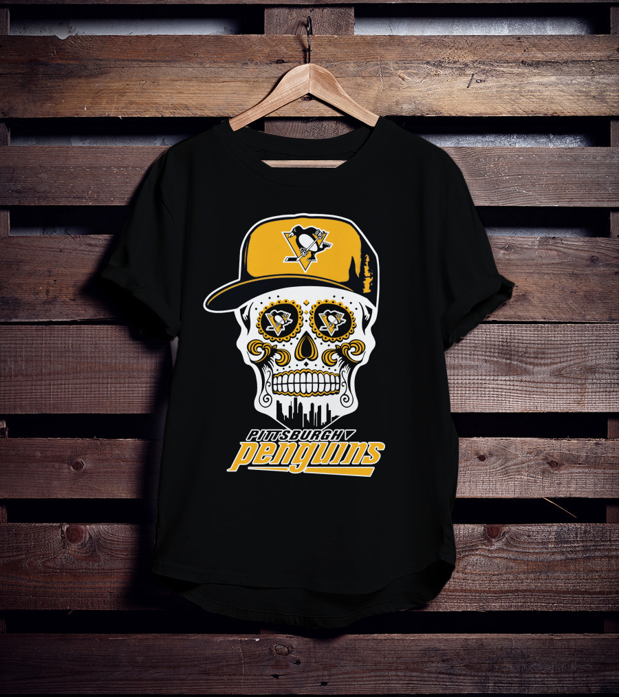 Pittsburgh Penguins Skull With Hat And Team T-Shirt