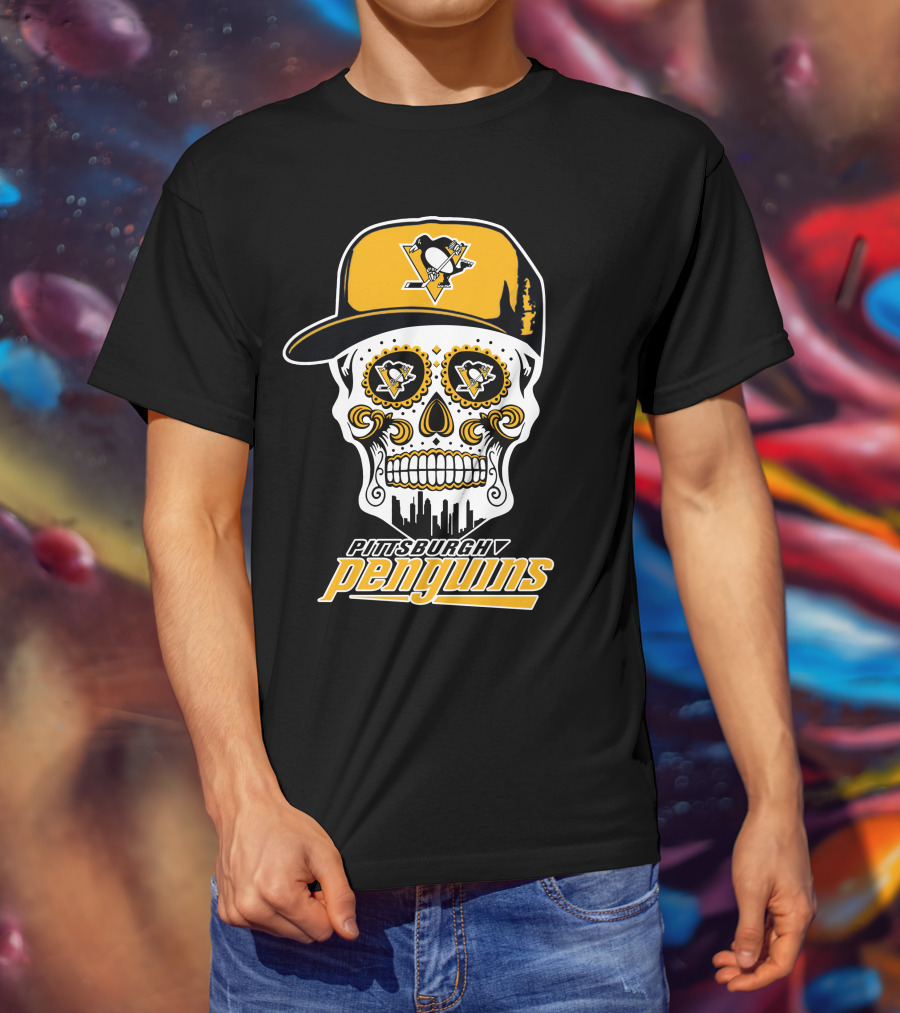 Pittsburgh Penguins Skull With Hat And Team T-Shirt