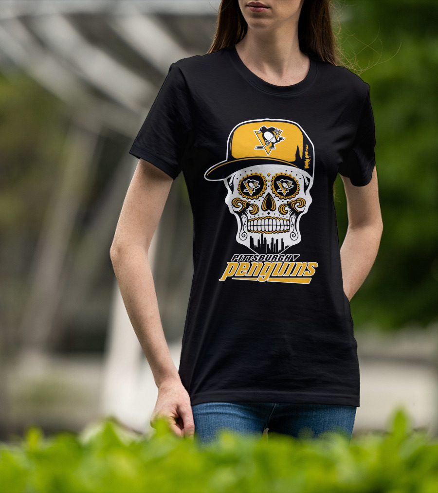 Pittsburgh Penguins Skull With Hat And Team T-Shirt