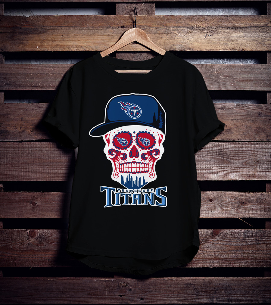 Tennessee Titans Skull Sugar Skull Art With Cap T-Shirt