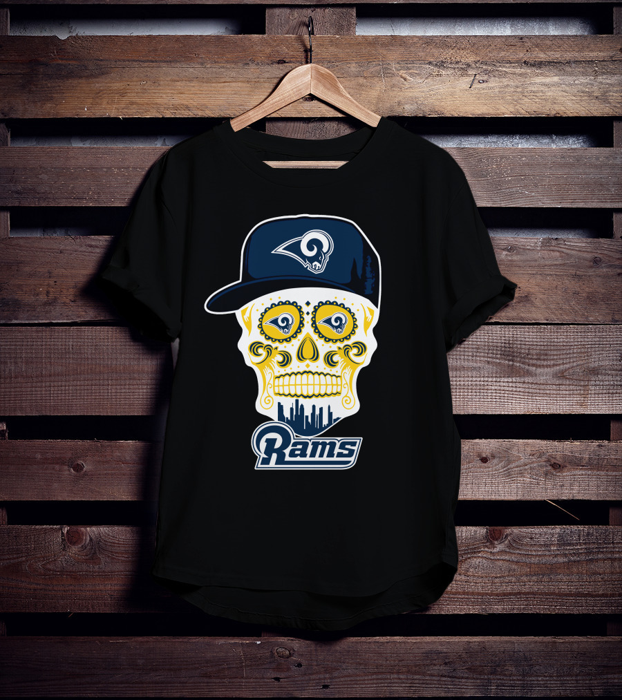 Los Angeles Rams Skull Rams Cap City Skyline T-Shirt