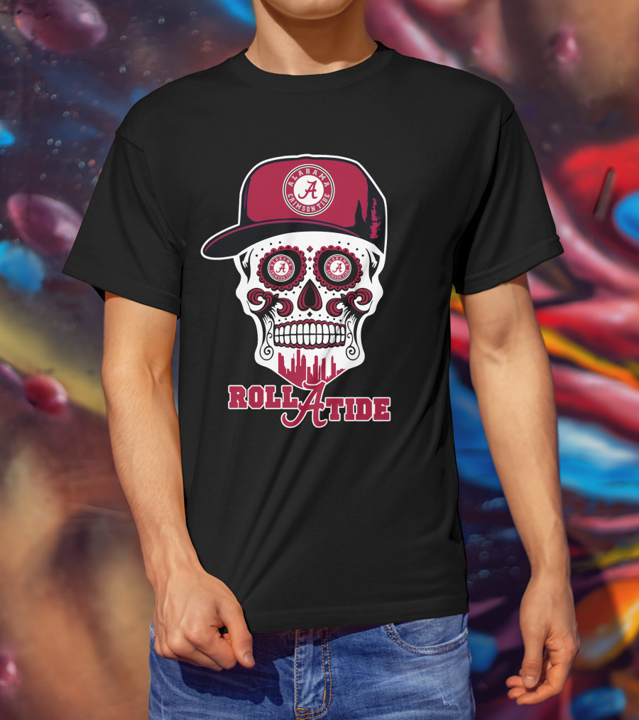 Roll Tide Alabama Crimson Tide Skull Hat T-Shirt