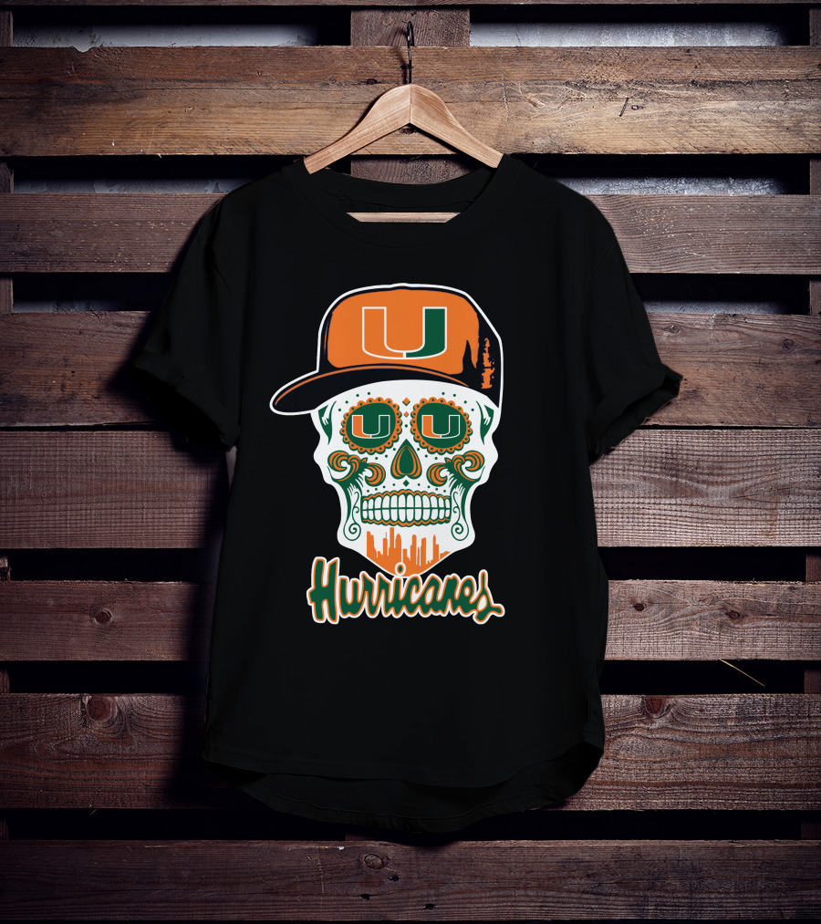 Miami Hurricanes Skull Orange And Green U Cap T-Shirt