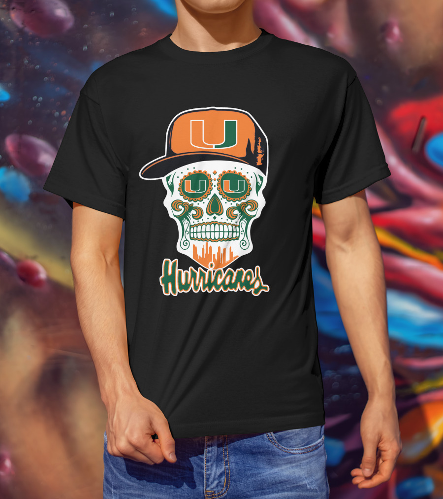 Miami Hurricanes Skull Orange And Green U Cap T-Shirt