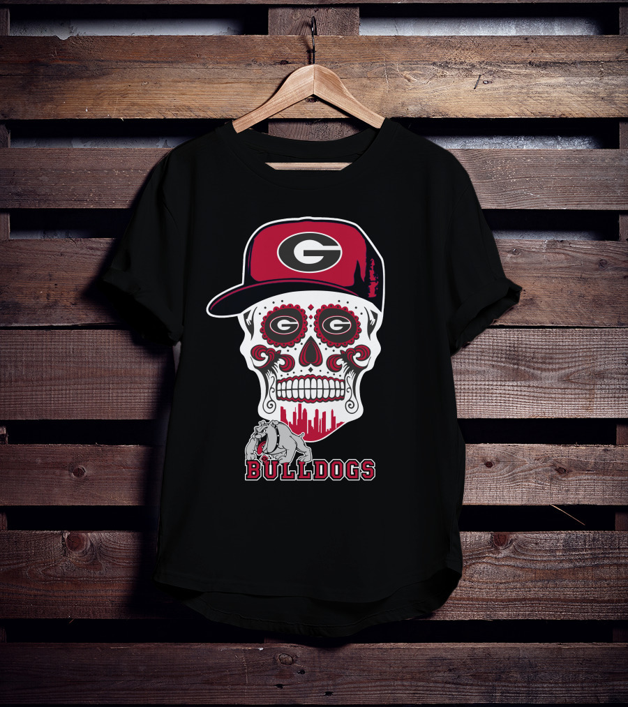 Georgia Bulldogs Sugar Skull Hat Bulldogs T-Shirt