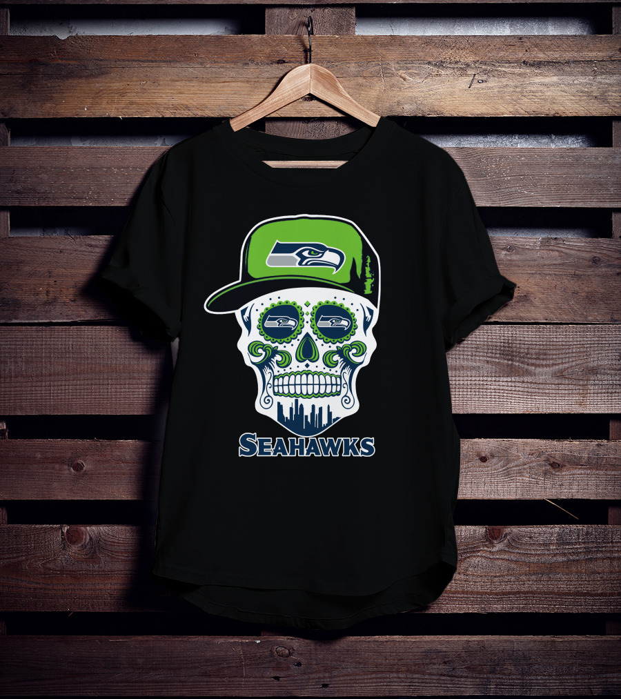 Seattle Seahawks Skull With Hat T-Shirt