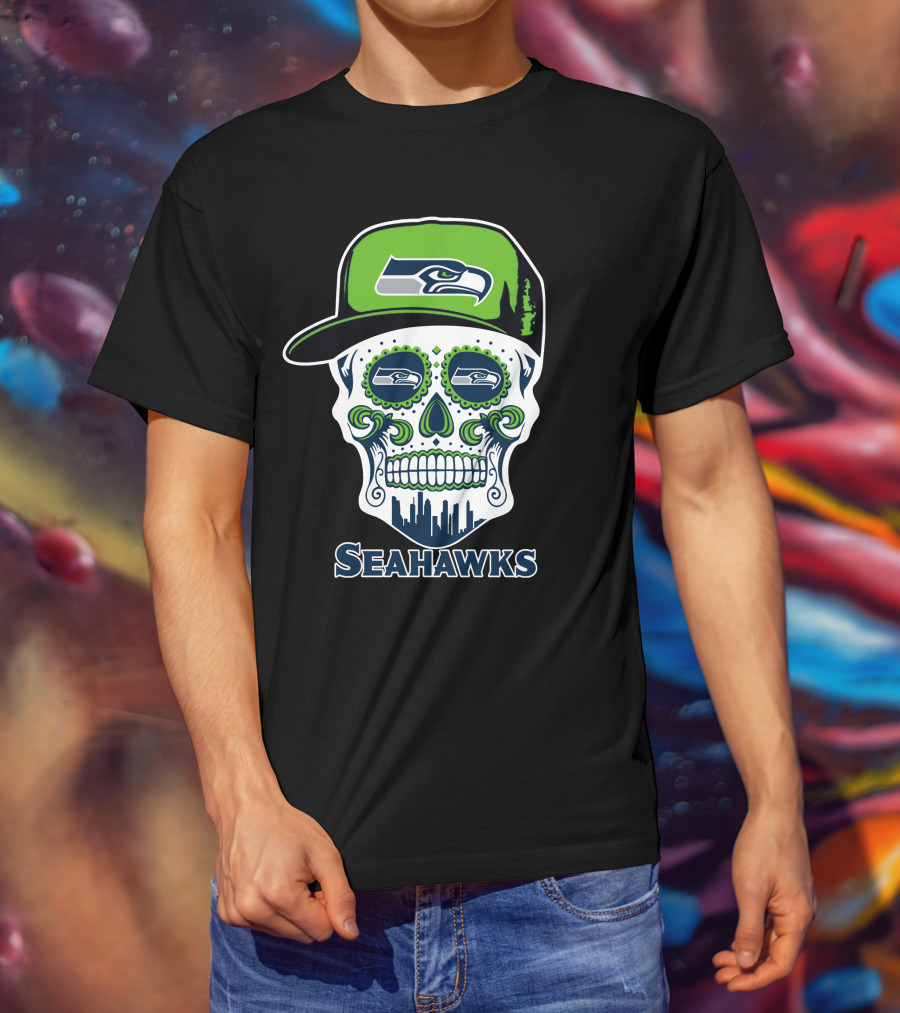 Seattle Seahawks Skull With Hat T-Shirt