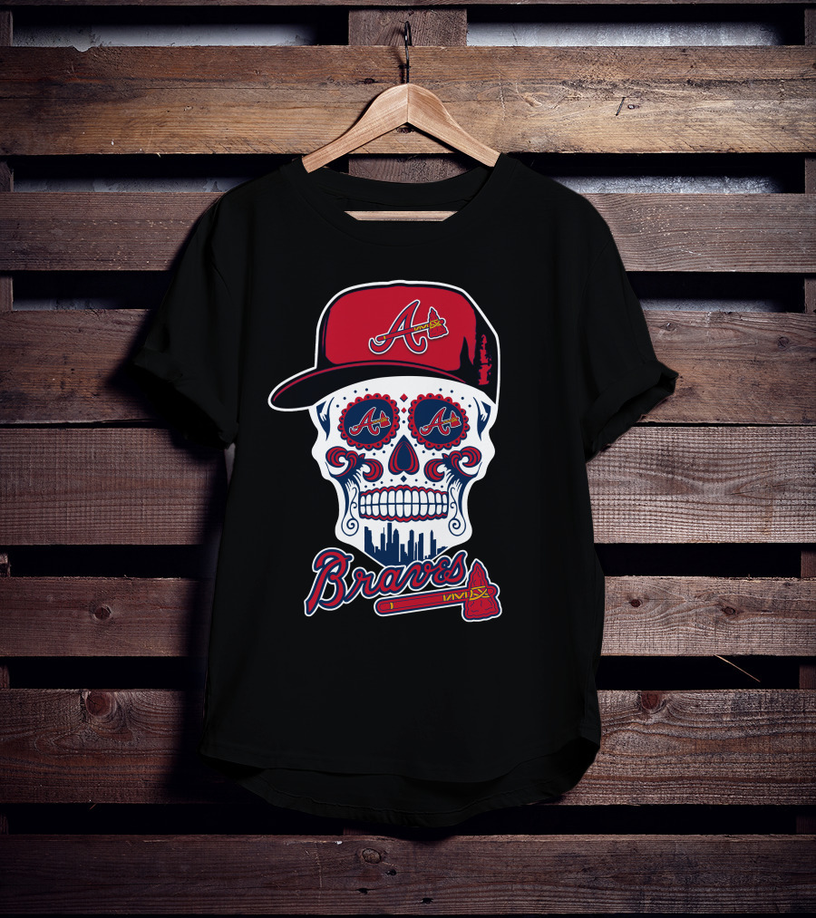 Braves Skull With Red Cap And Tomahawk Elements T-Shirt